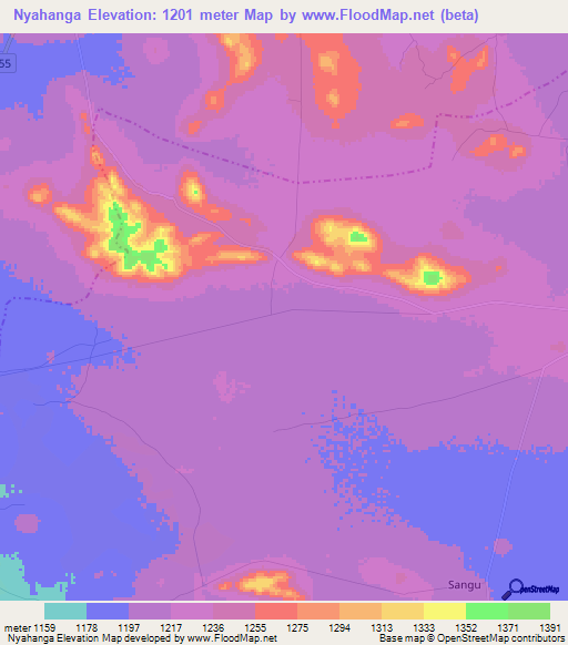 Nyahanga,Tanzania Elevation Map