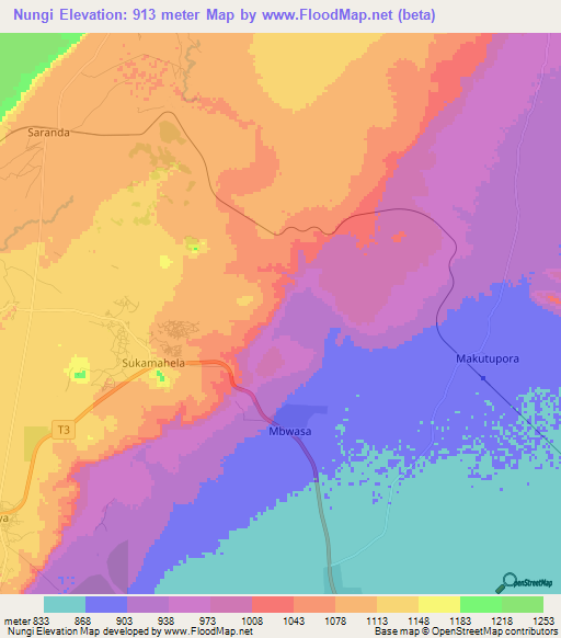 Nungi,Tanzania Elevation Map