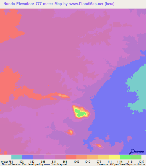 Nunda,Tanzania Elevation Map