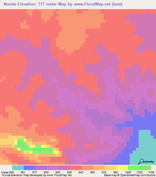 Nunda,Tanzania Elevation Map