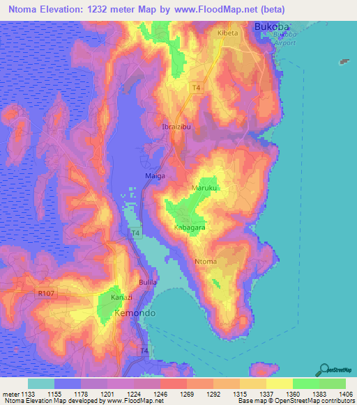 Ntoma,Tanzania Elevation Map