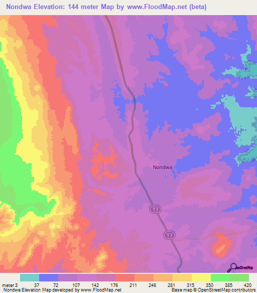 Nondwa,Tanzania Elevation Map