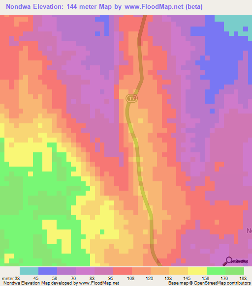 Nondwa,Tanzania Elevation Map