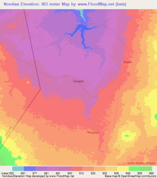 Nondwa,Tanzania Elevation Map