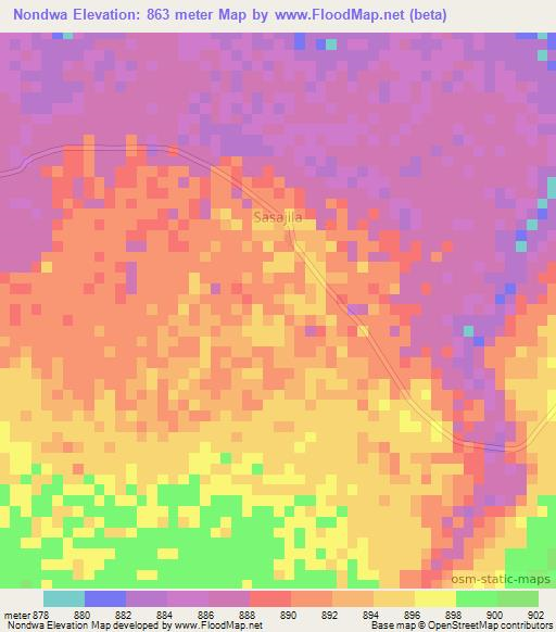 Nondwa,Tanzania Elevation Map