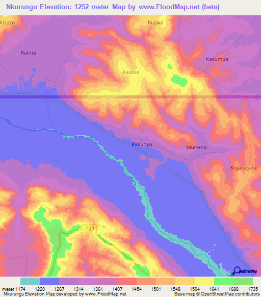 Nkurungu,Tanzania Elevation Map