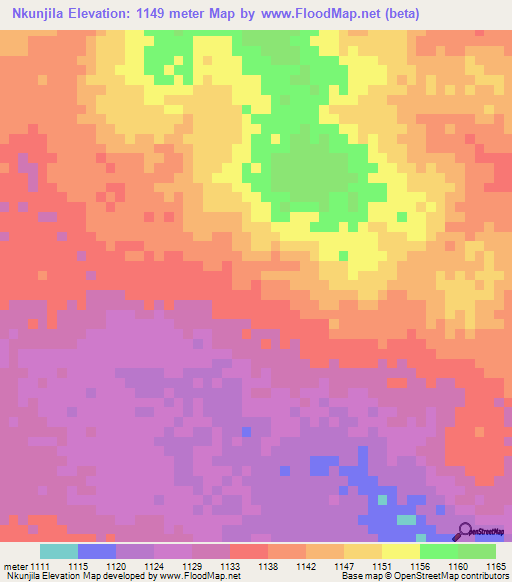 Nkunjila,Tanzania Elevation Map