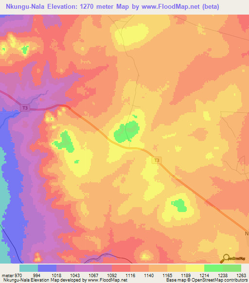 Nkungu-Nala,Tanzania Elevation Map