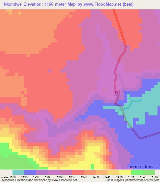 Nkondwe,Tanzania Elevation Map