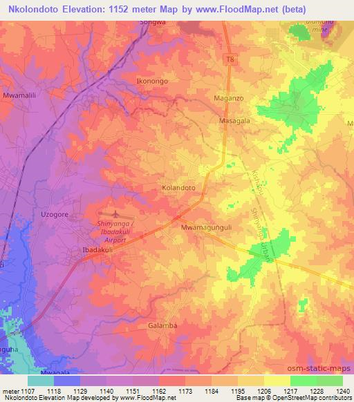 Nkolondoto,Tanzania Elevation Map