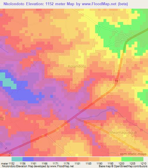 Nkolondoto,Tanzania Elevation Map