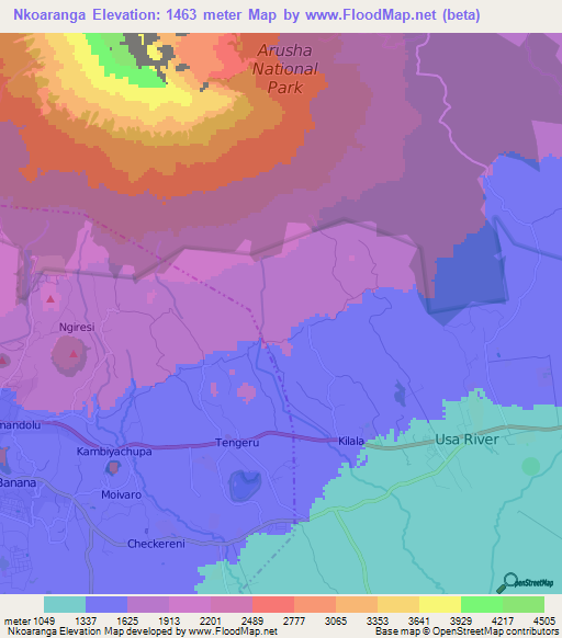Nkoaranga,Tanzania Elevation Map