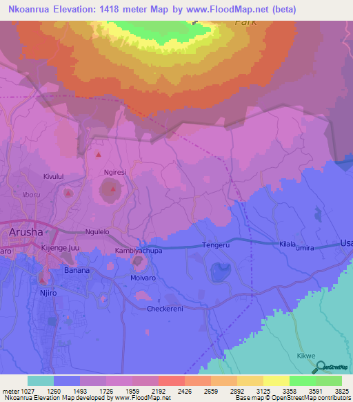 Nkoanrua,Tanzania Elevation Map