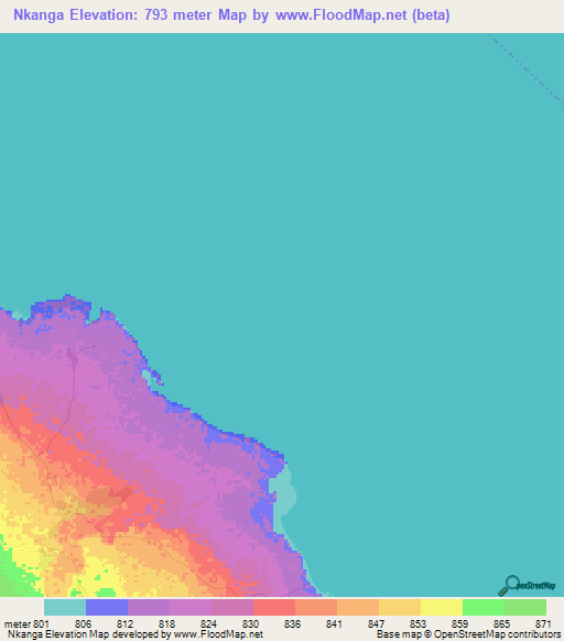 Nkanga,Tanzania Elevation Map