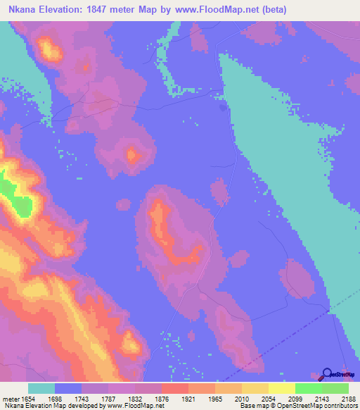 Nkana,Tanzania Elevation Map