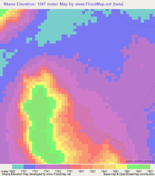 Nkana,Tanzania Elevation Map