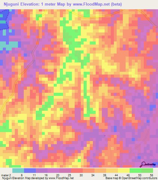 Njuguni,Tanzania Elevation Map