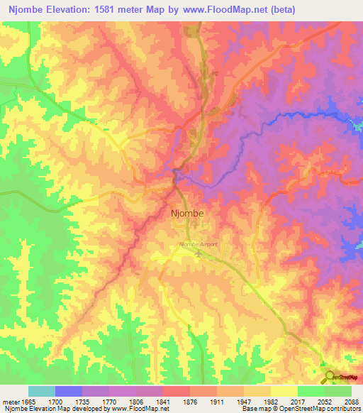 Njombe,Tanzania Elevation Map