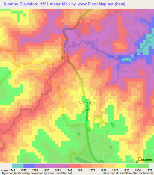 Njombe,Tanzania Elevation Map