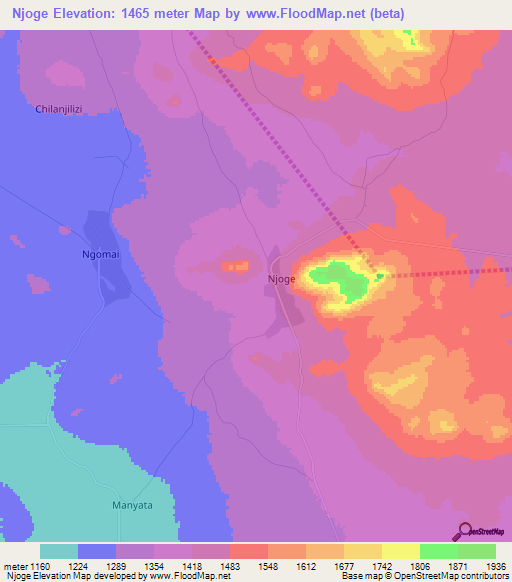 Njoge,Tanzania Elevation Map