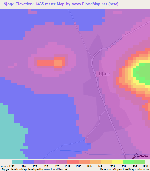 Njoge,Tanzania Elevation Map