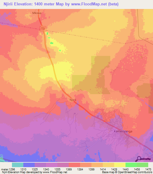 Njirii,Tanzania Elevation Map