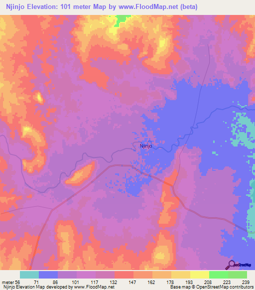 Njinjo,Tanzania Elevation Map