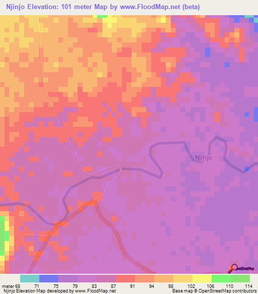 Njinjo,Tanzania Elevation Map