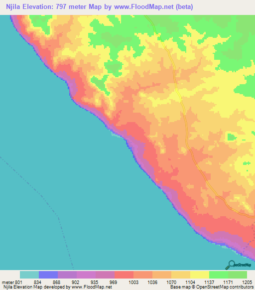 Njila,Tanzania Elevation Map