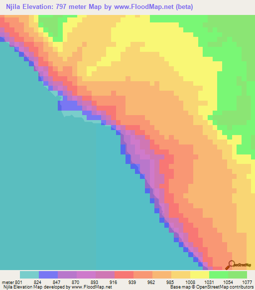 Njila,Tanzania Elevation Map