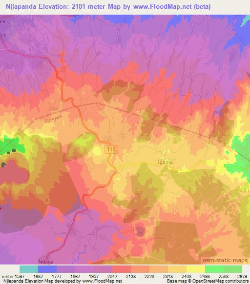 Njiapanda,Tanzania Elevation Map