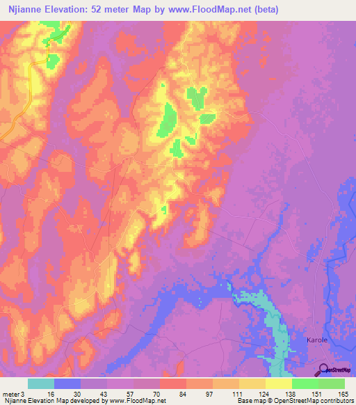 Njianne,Tanzania Elevation Map