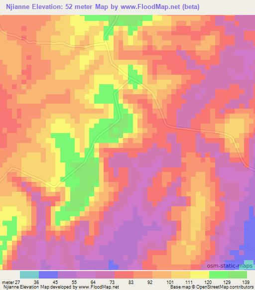 Njianne,Tanzania Elevation Map