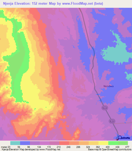 Njenja,Tanzania Elevation Map