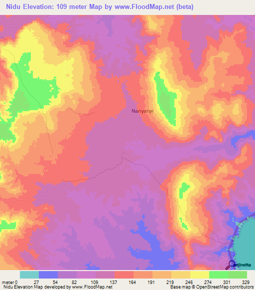 Nidu,Tanzania Elevation Map