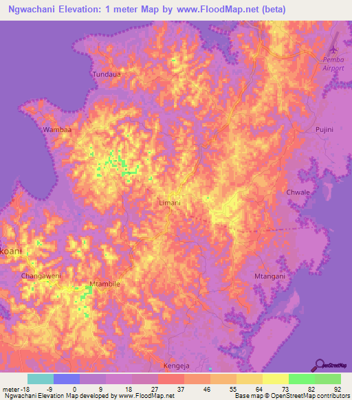 Ngwachani,Tanzania Elevation Map