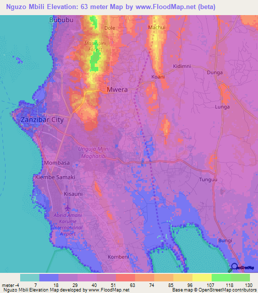 Nguzo Mbili,Tanzania Elevation Map