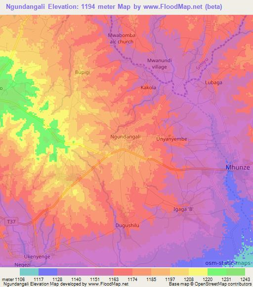 Ngundangali,Tanzania Elevation Map