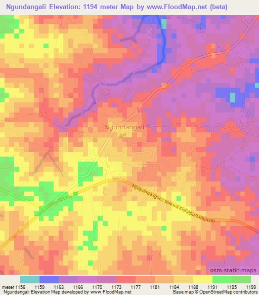 Ngundangali,Tanzania Elevation Map