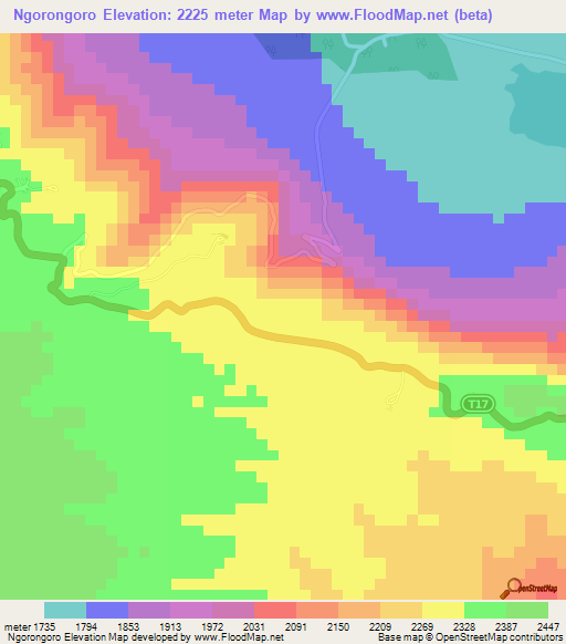 Ngorongoro,Tanzania Elevation Map