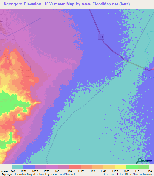 Ngongoro,Tanzania Elevation Map