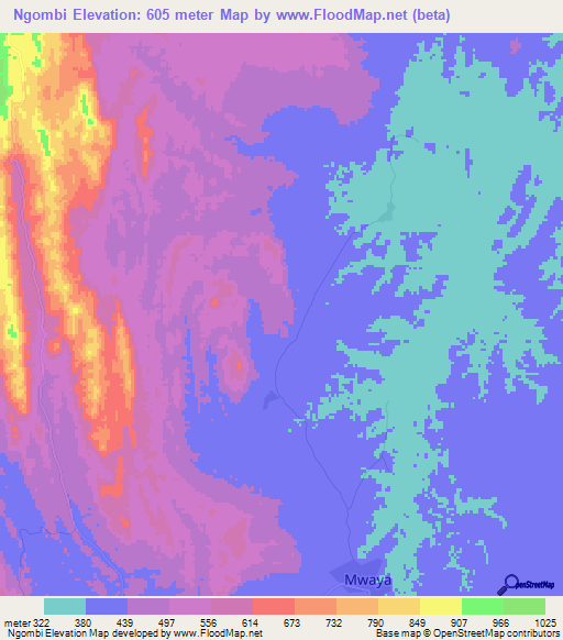 Ngombi,Tanzania Elevation Map