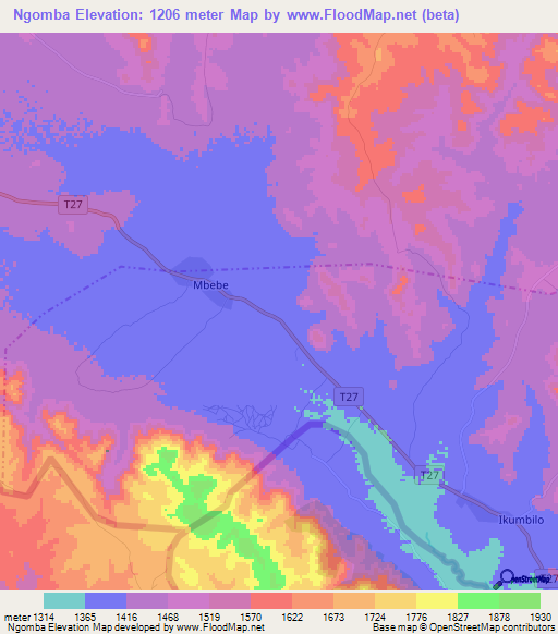 Ngomba,Tanzania Elevation Map