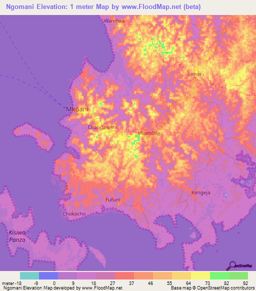 Ngomani,Tanzania Elevation Map