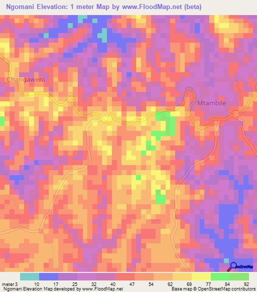 Ngomani,Tanzania Elevation Map