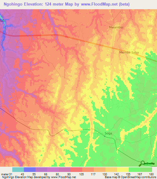 Ngohingo,Tanzania Elevation Map