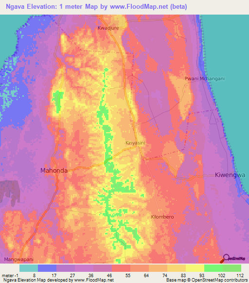 Ngava,Tanzania Elevation Map