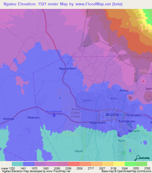 Ngateu,Tanzania Elevation Map