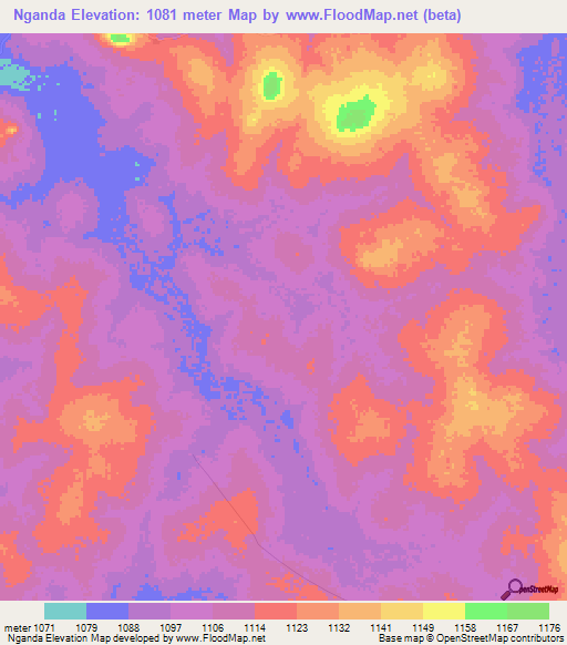 Nganda,Tanzania Elevation Map