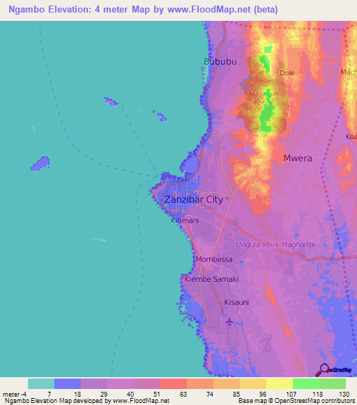 Ngambo,Tanzania Elevation Map